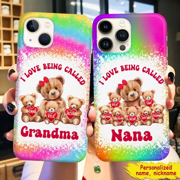 Grandma/ Mama Bear With Little Bear Kids Rainbow Color Personalized Silicone Phone Case-image