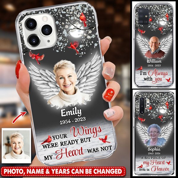 Memorial Custom Photo Wings, I'm Always With You Personalized Space Phone Case-image