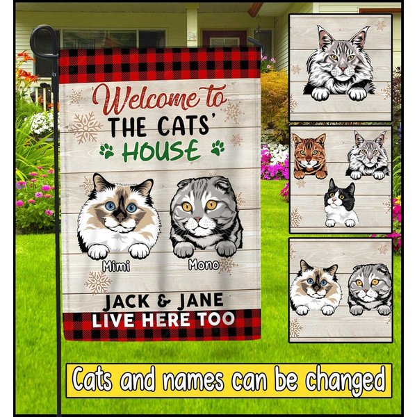 Welcome To The Cats' House Personalized Garden House Flag For Cat Lovers-image