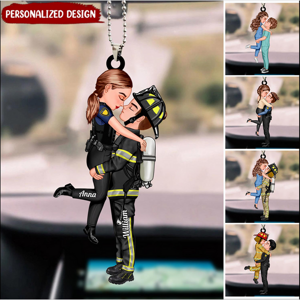 Personalized Car Ornament, Couple Portrait, Firefighter, Nurse, Police Officer, Teacher, Gifts By Occupation