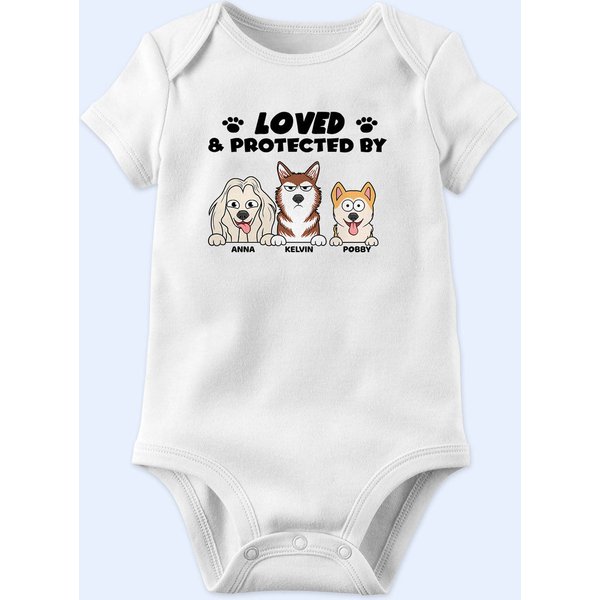 Loved And Protected By Dog - Gift For Pet Lovers - Personalized Baby Onesie
