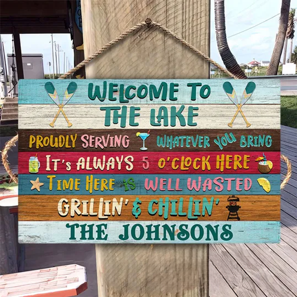 Lake House Proudly Serving Whatever Custom Wood Rectangle Sign-image