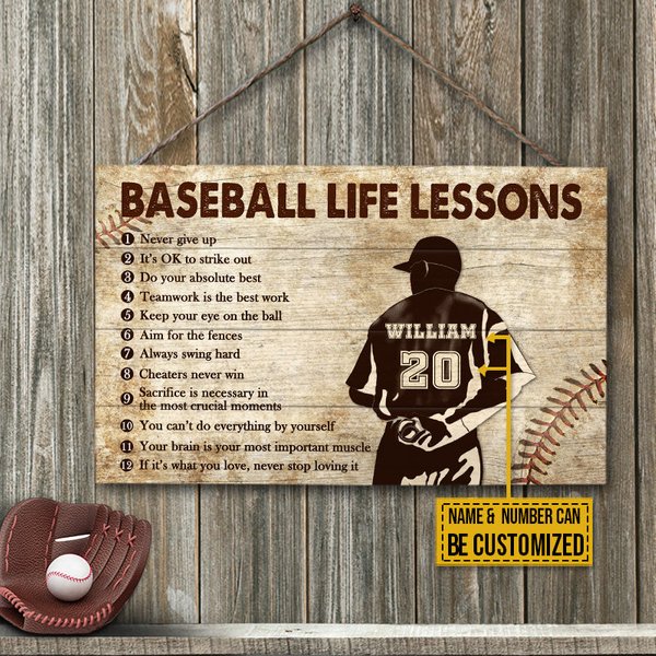 Personalized Baseball Pitcher Life Lessons Custom Wood Rectangle Sign-image