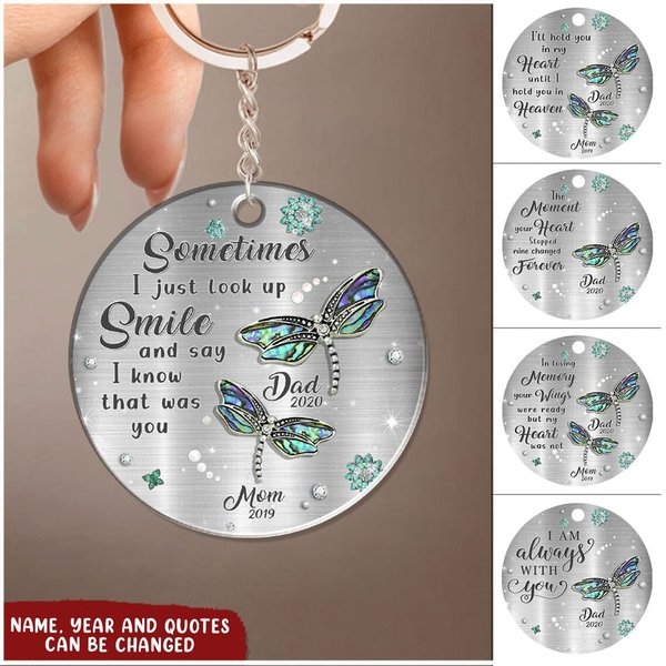 Memorial Mom And Dad Dragonfly Personalized Acrylic Keychain