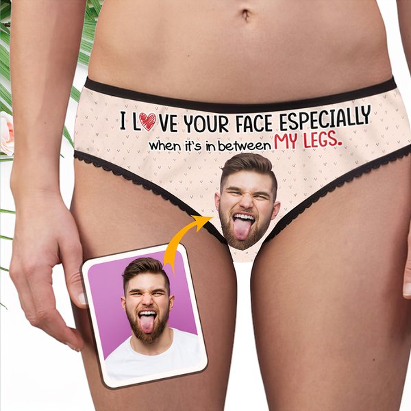 I Love Your Face Especially Custom Upload Photo - Couple Lace Border Women Briefs-image