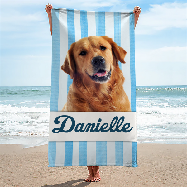 Custom Photo Get Lit By The Beach - Dog & Cat Personalized Custom Beach Towel - Summer Vacation Gift, Gift For Family Members, Pet Owners, Pet Lovers