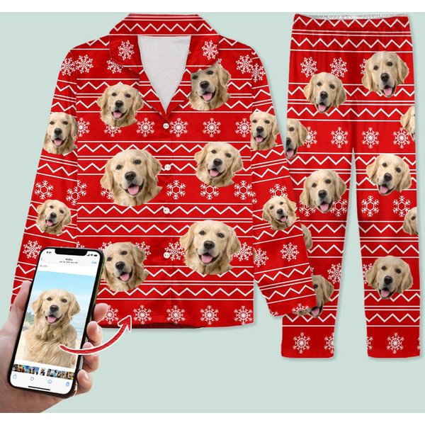 Custom Upload Dog Photo Christmas Family Matching Long Pajamas