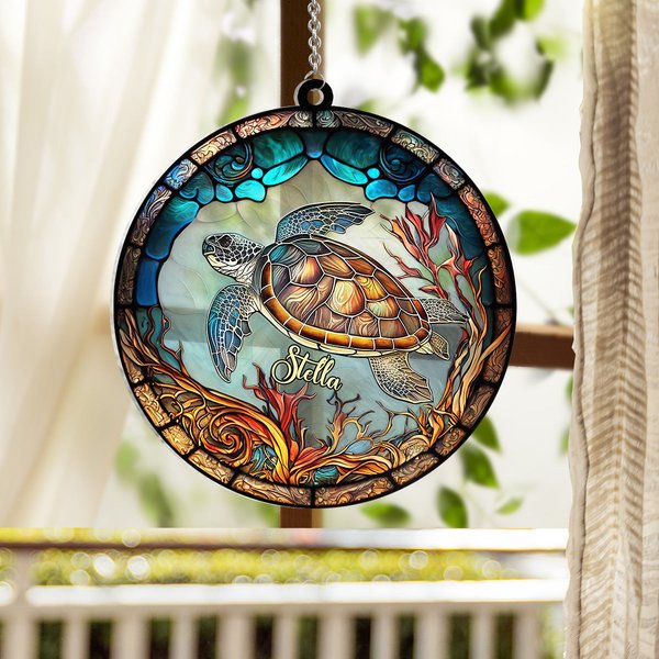 Love Turtles - Personalized Turtle Window Hanging Suncatcher Ornament-image