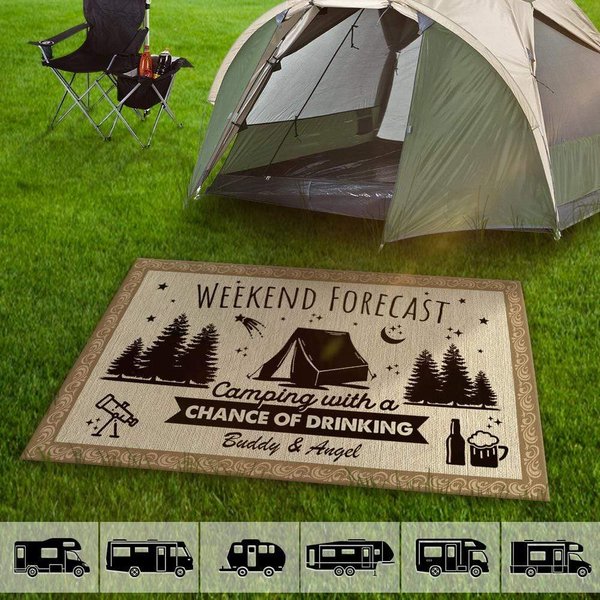 Weekend Forecast A Chance Of Drinking Camping Outdoor Rug, Patio Outdoor Mat-image