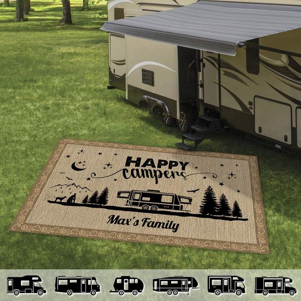 Personalized Camping Patio Rug For Happy Campers Outdoor Rug-image