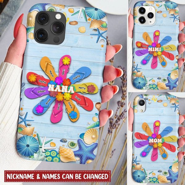 Personalized Grandma Mom Flip Flops Flower Summer Beach Hawaii Gift Mother's Day Gift Phone Case-image