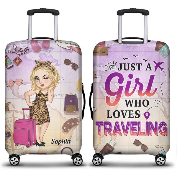 Just A Girl Who Loves Traveling - Personalized Traveling Lover Luggage Cover-image
