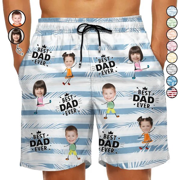 Custom Photo Best Dad Grandpa Ever - Personalized Beach Shorts-image