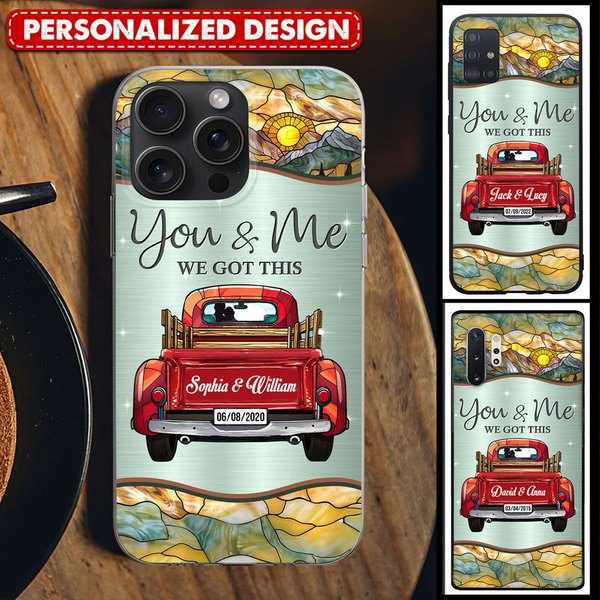 You &Amp; Me We Got This Sun Behind Mountain Truck Couple Personalized Glass Phone Case-image