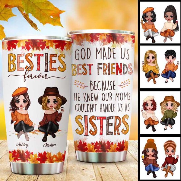 Fall Season Pretty Doll Besties Custom Bff Gift Personalized Stainless Steel Tumbler-image
