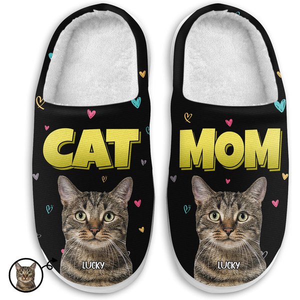 Custom Photo Cat Mom Gift For Cat Lovers Personalized Pet Lover Fluffy Slippers-image