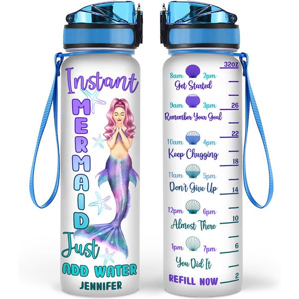 Instant Mermaid Summer Girl Personalized Custom Water Tracker Bottle-image