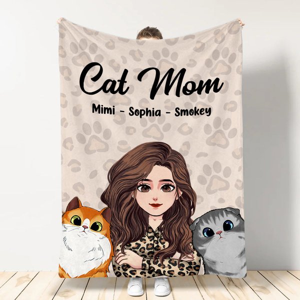 Cat Mom - Cat Gift For Cat Lover - Personalized Blanket-image
