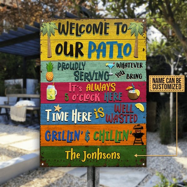 Personalized Patio Welcome Grilling Chilling Custom Classic Metal Signs-image