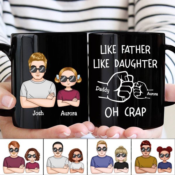 Father - Like Father Like Daughter Fist Bump Handshake - Personalized Black Mug-image
