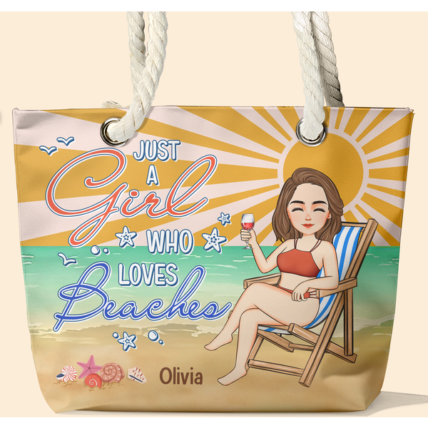 Just A Girl Who Loves Beaches - Personalized Beach Bag-image