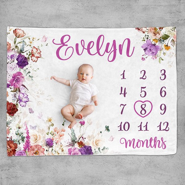 Wild Flower Milestone Blanket, Personalized Baby Blanket, Baby Shower Gift, Newborn Gift-image
