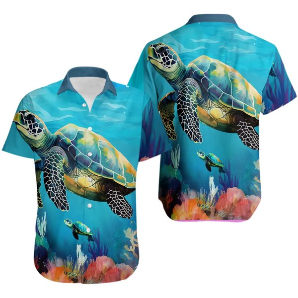 Sea Turtle Hawaiian Shirt, Turtle Lovers Summer Hawaii Shirt-image