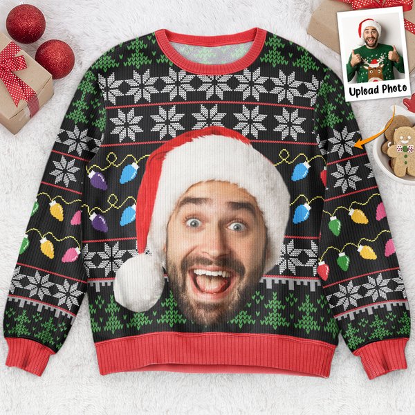 Custom Funny Face Light Up Christmas - Personalized Photo Ugly Sweatshirt-image