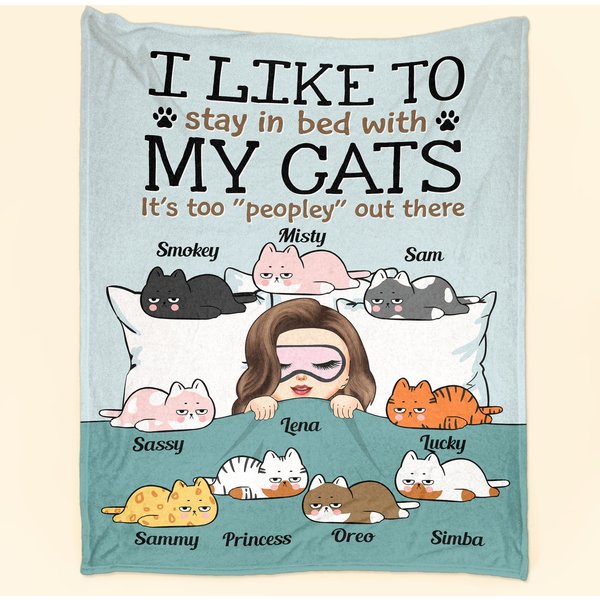 Stay In Bed With My Cats - Personalized Blanket - Birthday, Funny Gift For Cat Mom, Cat Lover-image