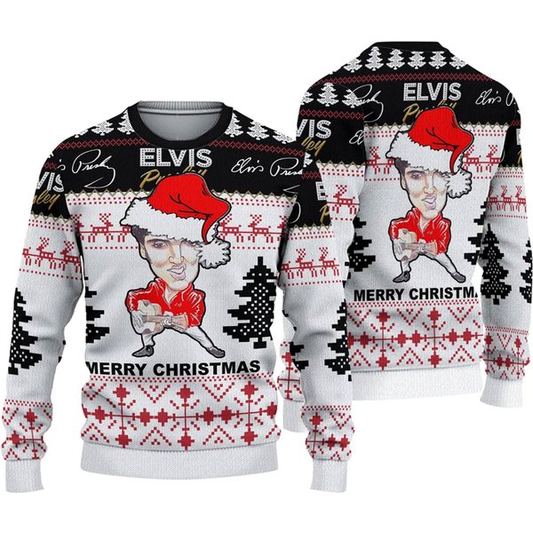 Elvis Presley Merry Chrristmas Meme Rock 3D Sweater-image