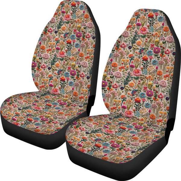 Rainbow Flower Meadow Cottagecore Car Seat Covers-image
