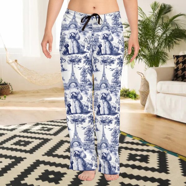 Women's Poodles In Paris Pajama Pants Chic French Poodle Toile Lounge Pants