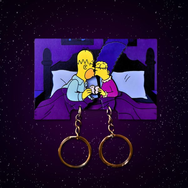 Simpsons Inspired Romantic Handmade Keychain Holder, Simpsons Keychain Hanger, Simpson Keys-image