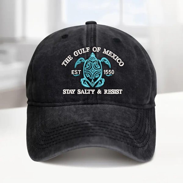 Gulf Of Mexico Stay Salty Resistance Embroidered Hat, Washed Embroidered Hat-image