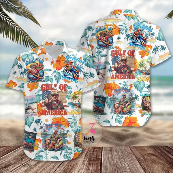 Gulf Of America Trump Tropical Hawaiian Shirt Casual Button Down Shirt Unisex-image