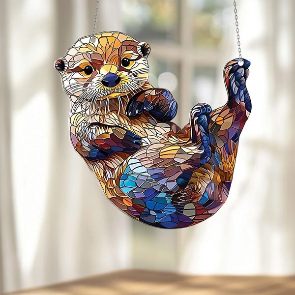 Otter Suncatcher Hanging Sign, Otter Window Decor, Otter Ornament, Otter Gifts-image