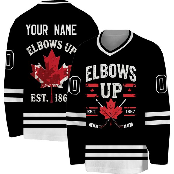 Custom Elbows Up Canada Hockey Jersey, Personalized Hockey-image