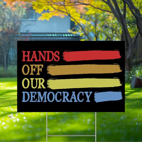 Hands Off 2025 Protest Statue Of Liberty Yard Sign, Anti Maga Oligarchy Sign-image