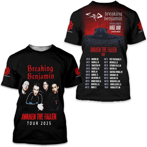 Breaking Benjamin Awaken The Fallen Tour 2025 For Fans 3D T-Shirt-image