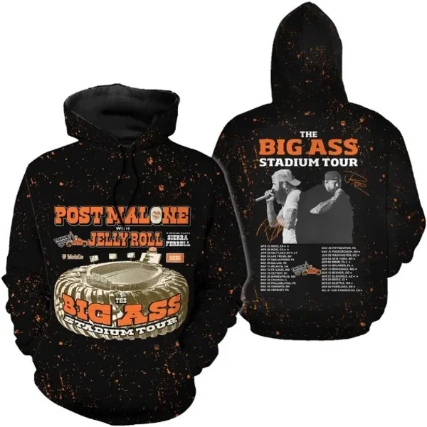Cool New 2025 Tour Post Malone Jelly Roll Hoodie 3d Great New Shirt