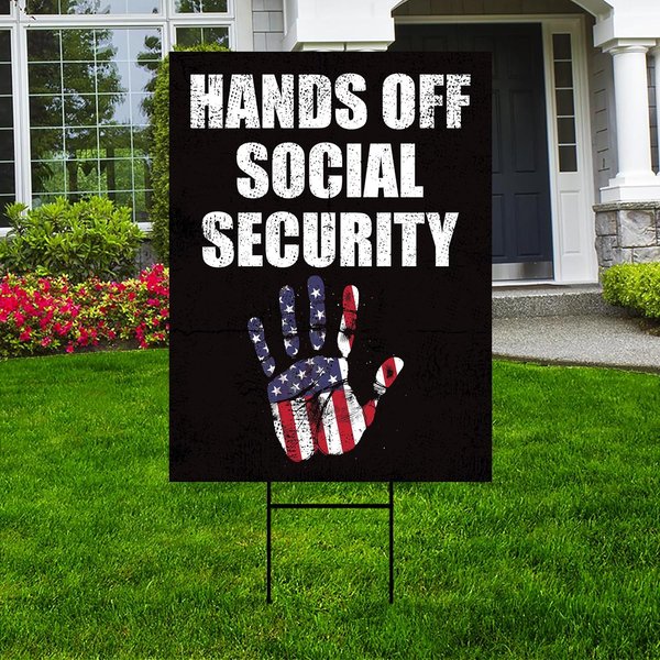 Hands Off Social Security Yard Sign - Resist Hate Lawn Sign, Anti-Trump Sign-image