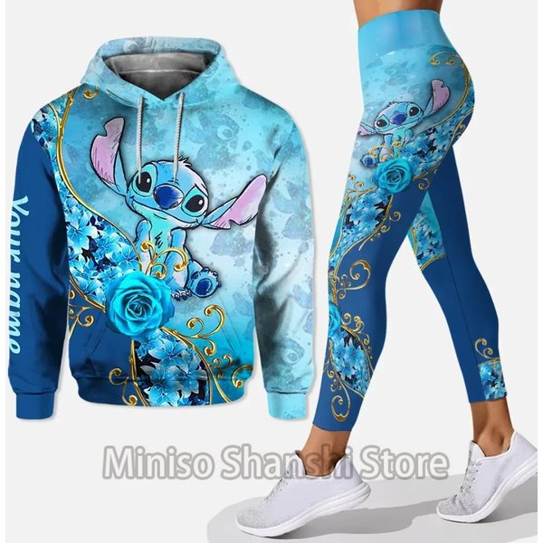 Cute Disneyyy Stitchh 3D Women's Hoodie And Tight Pants Minniee Yoga Pants Sports Pants Fashion Sports Set-image