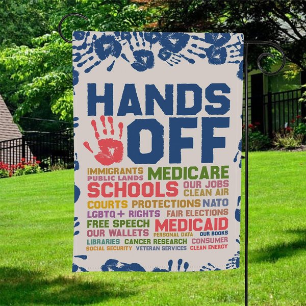 Hands Off Protest Yard Banner, Anti Trump Anti Maga Flag-image