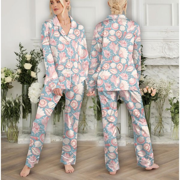 Seashell Pajama Set Women, Tropical Pajamas Set-image