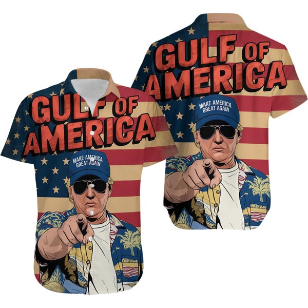 Gulf Of America Trump Hawaiian Shirt Casual Button Down Shirt Beach Unisex Adult-image