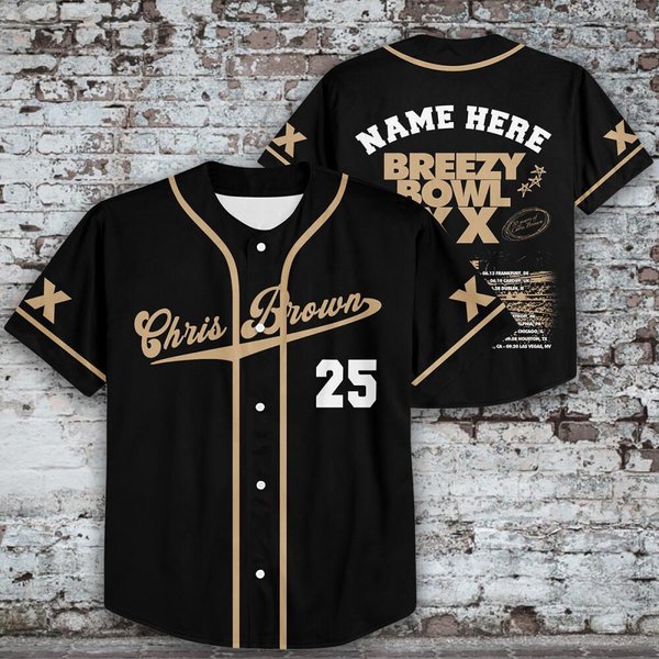 Custom Chris Breezy Breezy Bowl Xx Tour 2025 Black Baseball Jersey-image