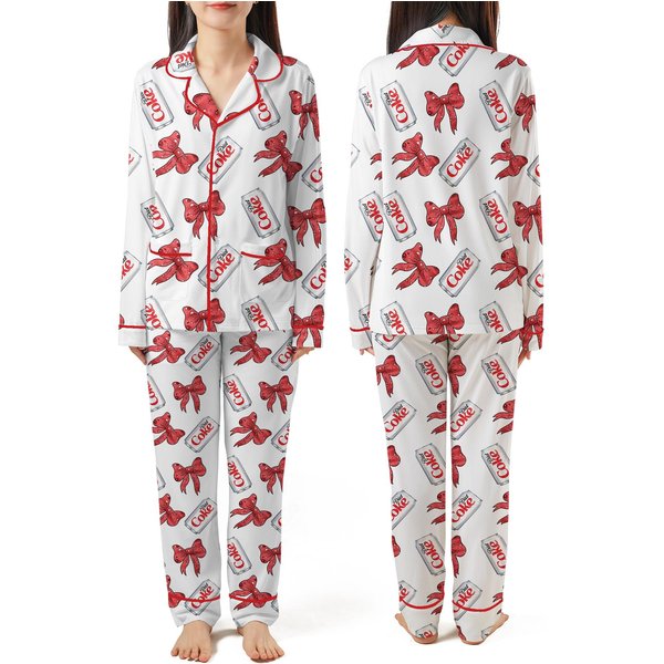 Diet Coke Drink Coquette Bow Satin Pajamas Set-image