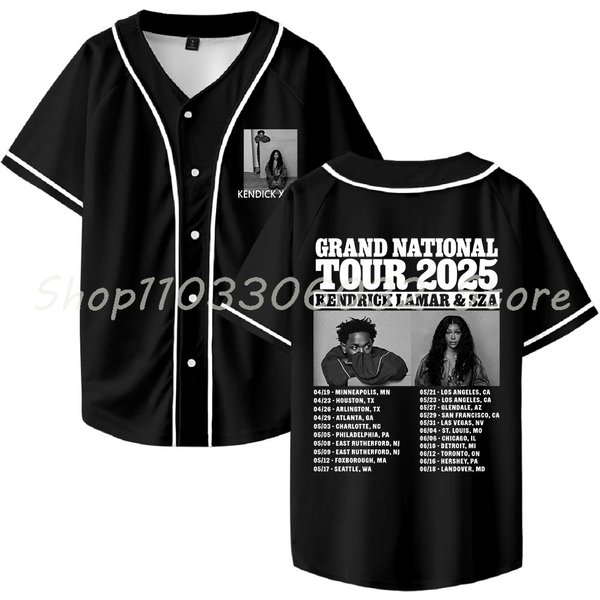 Kendrick Lamar Sza Grand National Tour 2025 Baseball Jersey V-Neck Shirt Women Men Short Sleeve Streetwear Clothes-image