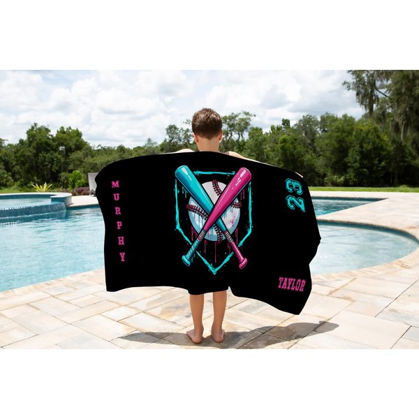 Personalized Drip Baseball Beach Towel, Ice Cream Drip Baseball Towel-image