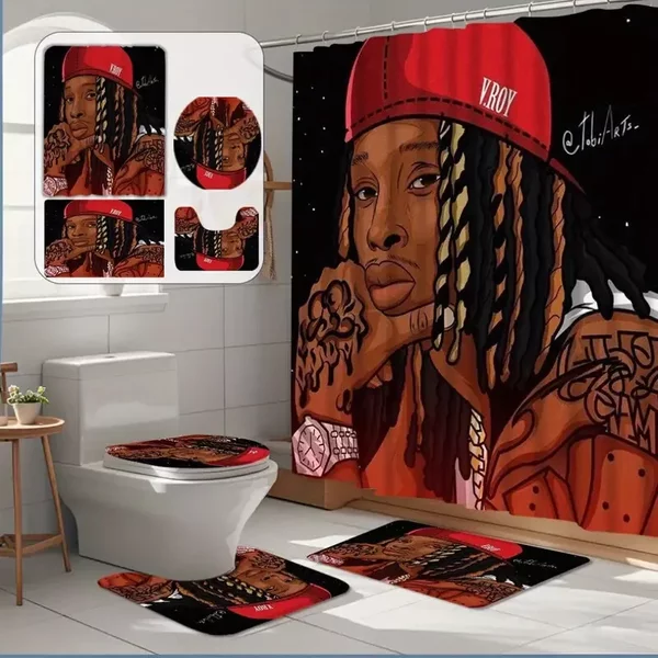 King Von Shower Curtain Set, Elegant Rapper Bathroom Decor, Hip Hop Music Theme-image